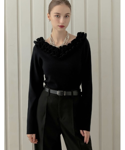 【極美品】MAYC フリル付き 長袖ニットトップス MEISM（ミズム） ニット セーター 「MEISM by Re:EDIT」「2025AW