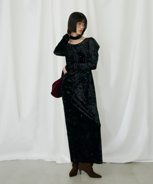 ANDRESD ドレス パールグロウベロアドレス / pearl glow velour dress