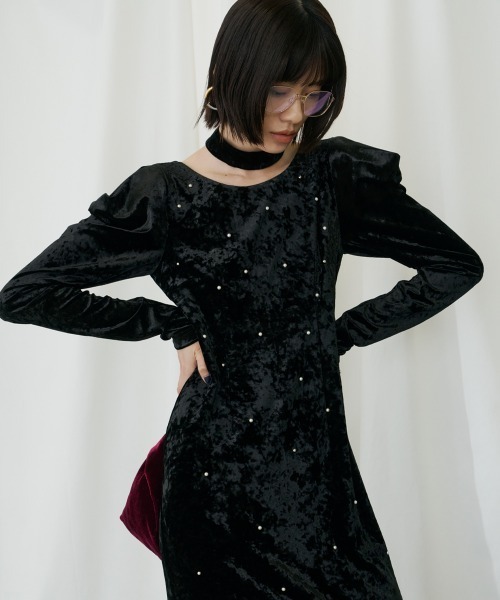 ANDRESD ドレス パールグロウベロアドレス / pearl glow velour dress