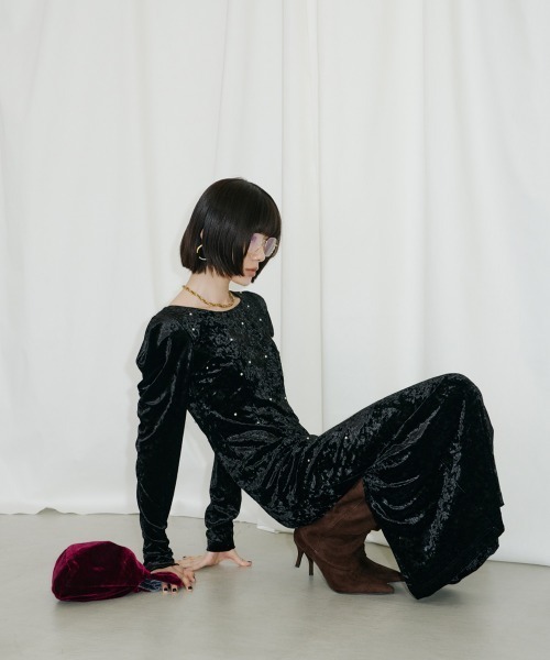 ANDRÉSD ／ アンドレスド pearl glow velour dress ANDRESD パーティードレス ドレス パールグロウベロアドレス / pearl