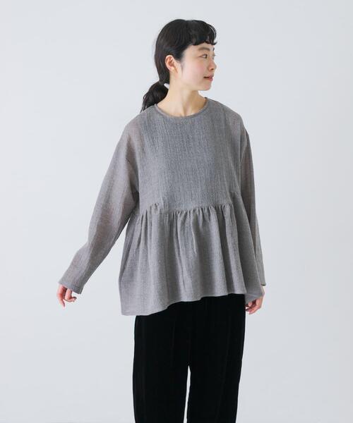 かぐれ ブラウス シャツ ウールガーゼギャザープルオーバー レディース