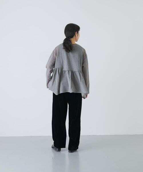 かぐれ ブラウス シャツ ウールガーゼギャザープルオーバー レディース