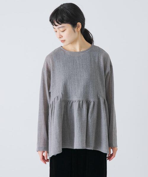 かぐれ ブラウス シャツ ウールガーゼギャザープルオーバー レディース