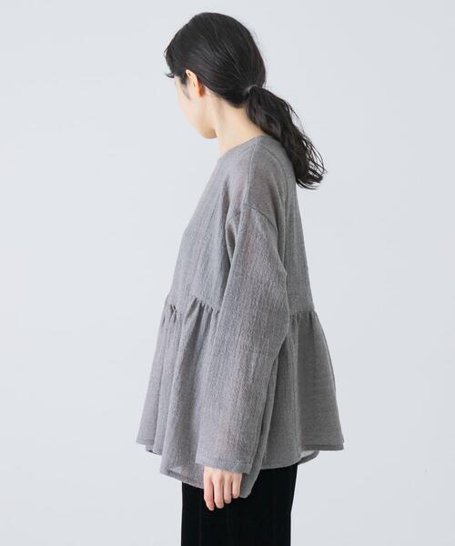 かぐれ ブラウス シャツ ウールガーゼギャザープルオーバー レディース