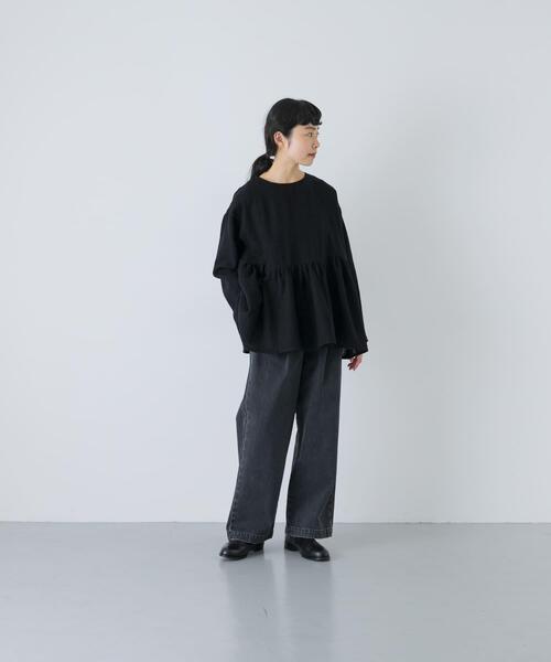 かぐれ ブラウス シャツ ウールガーゼギャザープルオーバー レディース