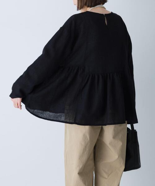 かぐれ ブラウス シャツ ウールガーゼギャザープルオーバー レディース