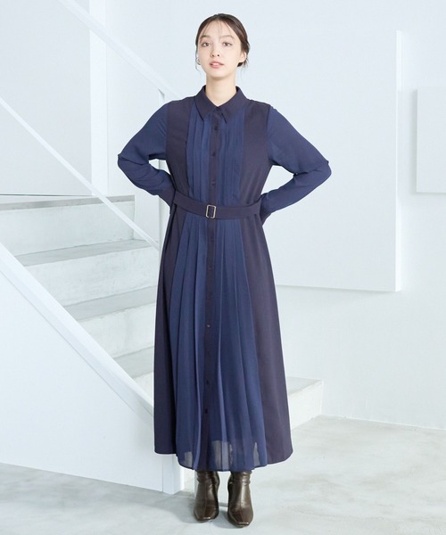 「Andemiu」 長袖ワンピース FREE ネイビー レディース_画像2