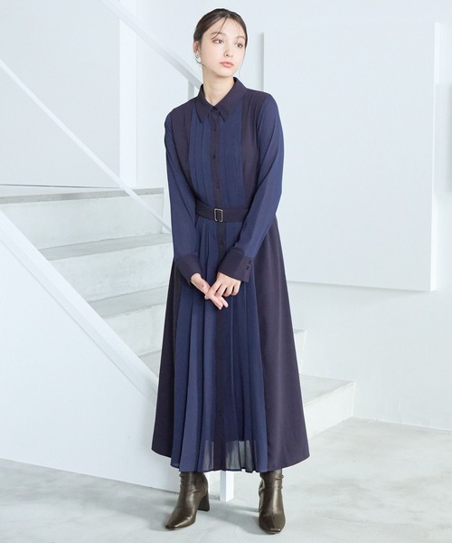 「Andemiu」 長袖ワンピース FREE ネイビー レディース_画像3