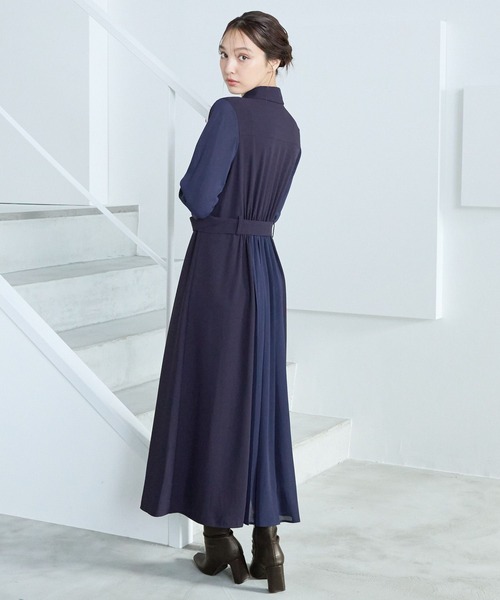 「Andemiu」 長袖ワンピース FREE ネイビー レディース_画像4