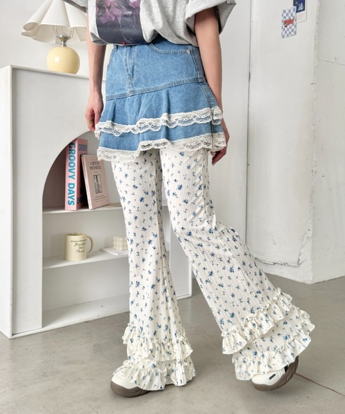 SOLLON.（ソルロン） ワイドパンツ パンツ ダブルフリル花柄フレア