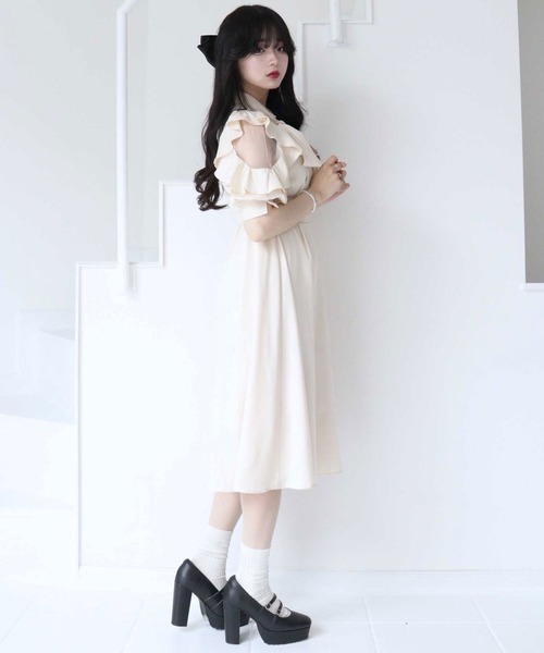 「TITTY&CO.」 半袖ワンピース MEDIUM グレイッシュブルー レディース_画像4