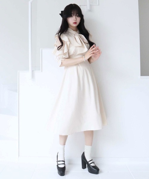 「TITTY&CO.」 半袖ワンピース MEDIUM グレイッシュブルー レディース_画像5