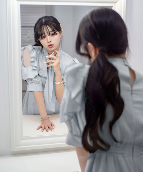 「TITTY&CO.」 半袖ワンピース MEDIUM グレイッシュブルー レディース_画像6