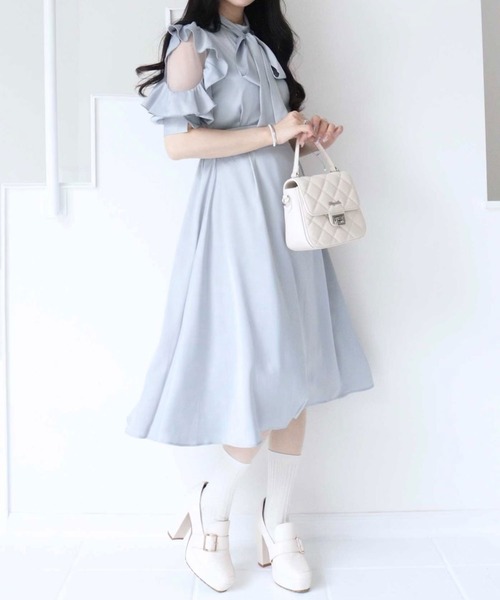 「TITTY&CO.」 半袖ワンピース MEDIUM グレイッシュブルー レディース_画像8