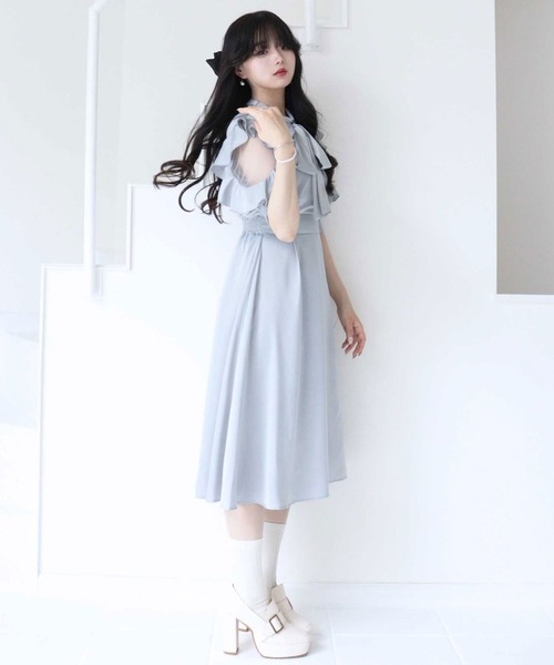 「TITTY&CO.」 半袖ワンピース MEDIUM グレイッシュブルー レディース_画像9