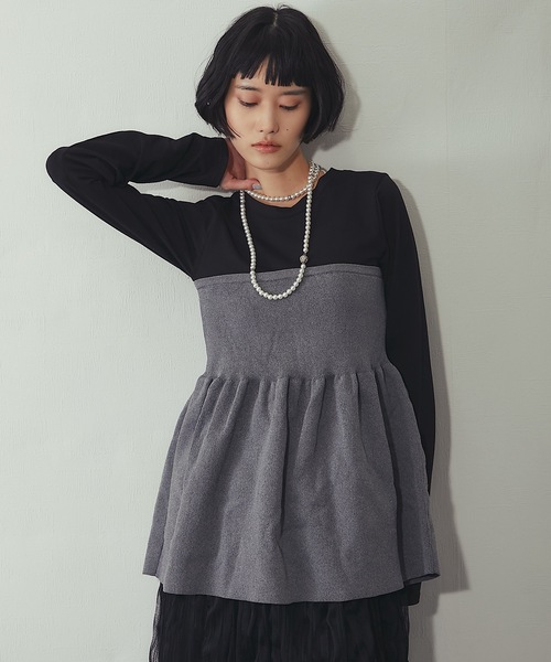 Ameri VINTAGE ニット ビスチェ コンビ Tシャツ Ameri（アメリ）の「MEDI KNIT BUSTIER COMBI TEE（Tシャツ/カットソー
