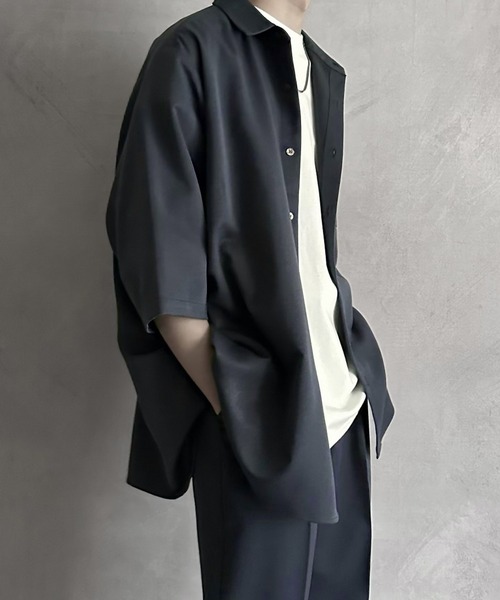 「SERACE」 7分袖シャツ M ブラック メンズ_画像4