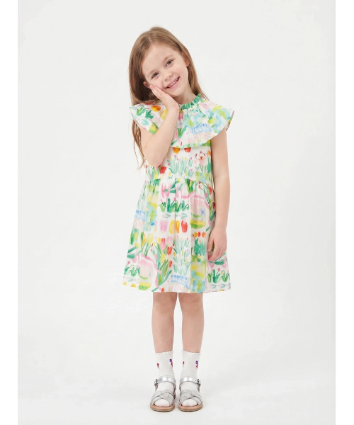 ワンピース hakka　kids×yuko　maegawa　コードストライプはるのオーケストラプリントワンピース キッズ 子供服 女の子の画像