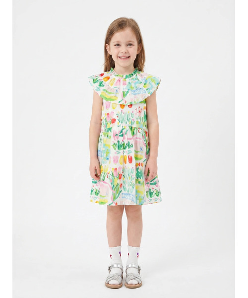 ワンピース hakka　kids×yuko　maegawa　コードストライプはるのオーケストラプリントワンピース キッズ 子供服 女の子の画像