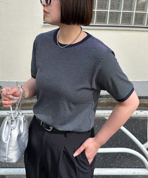 TODAYFUL シアーボーダーTシャツ　インディゴ　半袖　カットソー　新品 Discoat（ディスコート） tシャツ 半袖 「WEB限定」リンガーシアー