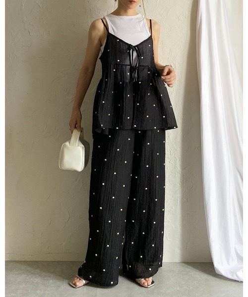 刺繍入りキャミソール・半袖ジャケットのセットアップ She's Closet セットアップ 夏 花柄 水玉 ドット柄 刺繍 ステッチ エン