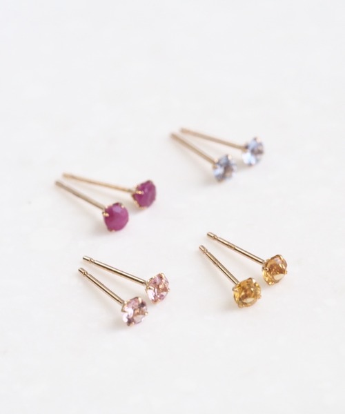 【sowi 】フックタイプピアス 天然石使用 sowi ピアス K10 誕生石 天然石 スタッド ピアス 全4種類