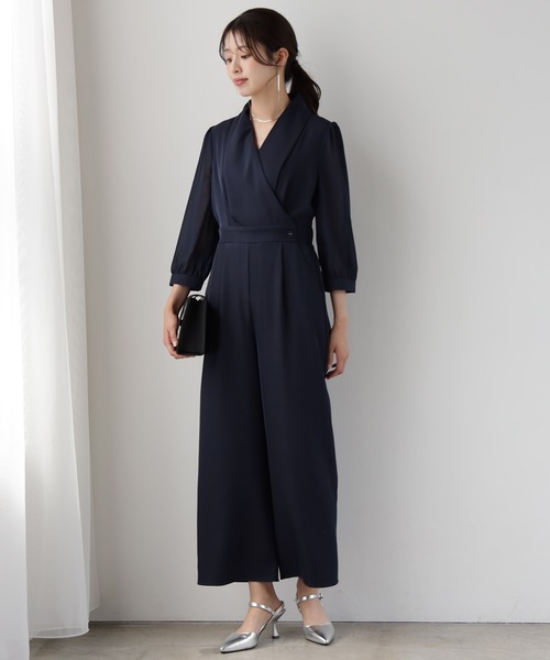 パンツドレス ジャンプスーツ リボン 全4色 パーティー 結婚式 DRESS+ パンツドレス ジャンプスーツ シフォン S M L パーティー