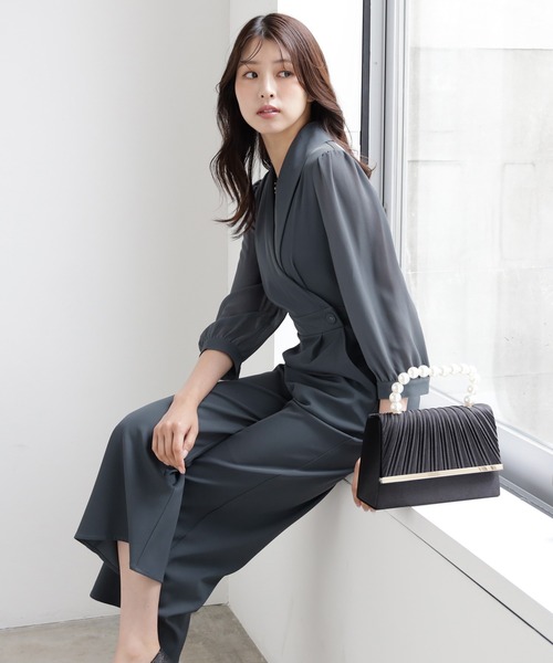 ストライプ パンツドレス ジャンプスーツ パーティー DRESS+ パンツドレス ジャンプスーツ シフォン S M L パーティー