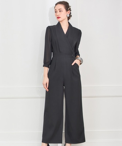 DRESS+ パンツドレス ジャンプスーツ シフォン S M L パーティー