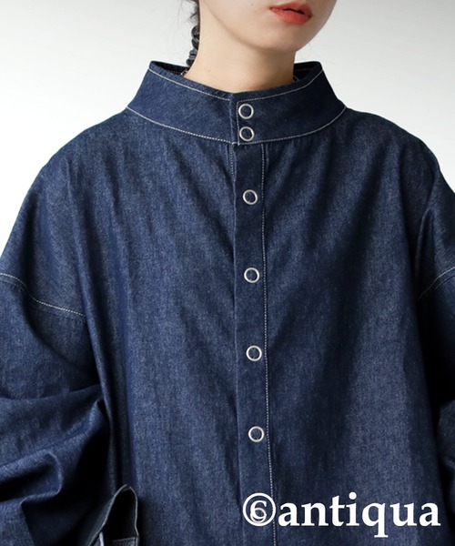 【新品】antiqua（アンティカ）ownth デニム切替シャツ 大きいサイズ 新品】antiqua（アンティカ）ownth デニム切替シャツ 大きい