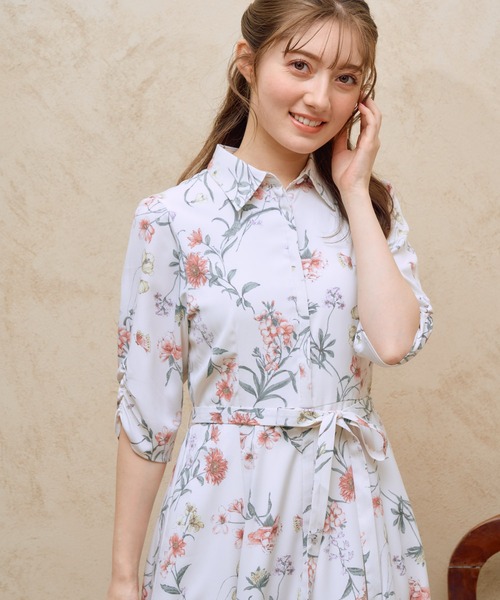 Noelaクラシカルフラワー柄ワンピ ノエラ Noela クラシカルフラワー柄ワンピ （ブルー