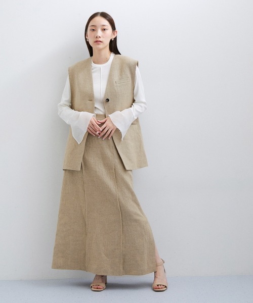 【新品】ADAM ET ROPE リネンテーラードジレ　ベージュ ADAM ET ROPE' ベスト 「セットアップ対応」ヘビーリネンジレ
