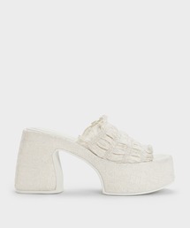 Charles&Keith ヌアラ ルーシュドプラットフォームミュール Nuala ヌアラ ルーシュドプラットフォームミュール - ブラック