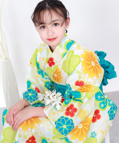ワンピース　浴衣　帯　3点セット　試着のみ　Lサイズ KYOETSU（京越） 浴衣 簡単着付け ワンピース 浴衣 女の子 3点セット
