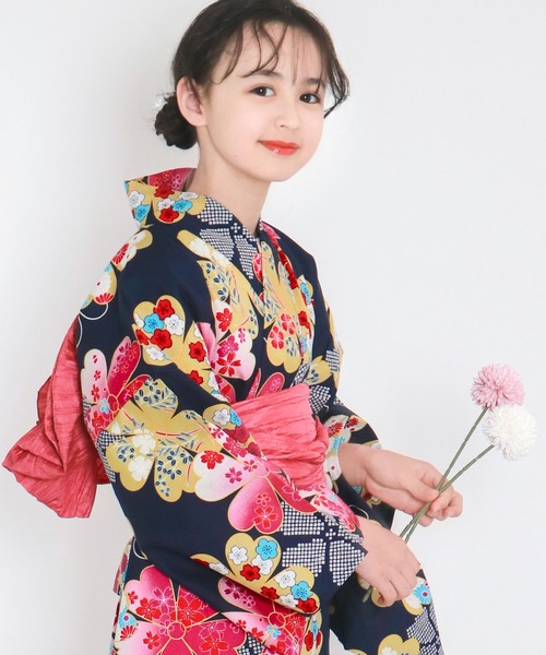 ワンピース　浴衣　帯　3点セット　試着のみ　Lサイズ KYOETSU（京越） 浴衣 簡単着付け ワンピース 浴衣 女の子 3点セット