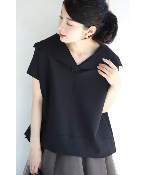 ケティ ️♡ セーラーカラーブラウス　リボン　ピコフリル　黒 リボン付セーラーカラーブラウス | outlet | axes femme online shop