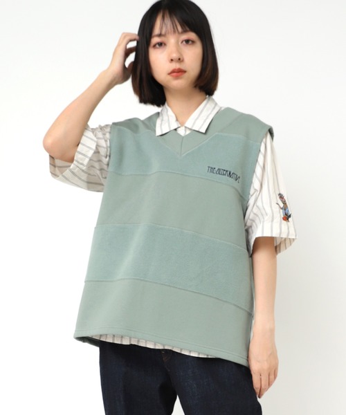 ベスト ジレ M2179 ２ＦＡＣＥボーダーベスト レディース