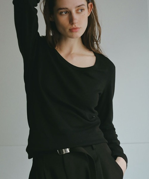 最安値 ETRE threedotsオーガニックコットンUネックロンT 新品激安 three dots オーガニックコットンUネックロンTee(S WHITE