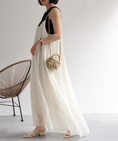 ■EMPORIO ARMANI■キュプラ混 プリーツ入り ミディワンピース ≪通常販売≫【THE DRESS #42】gather camisole dress（ギャザー