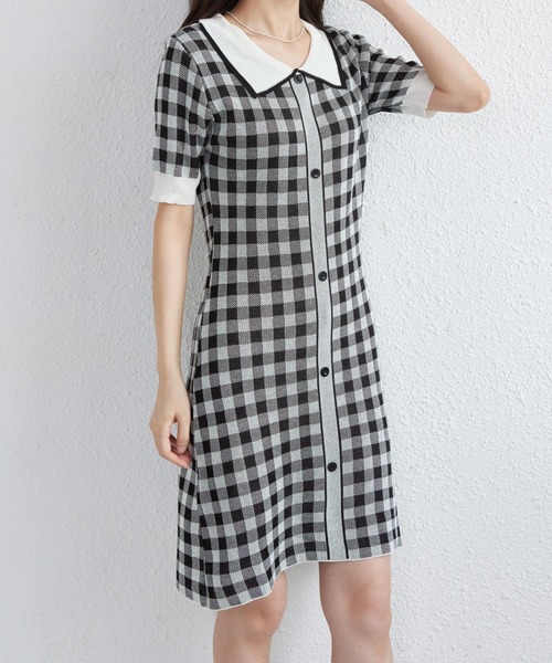 MAISON DE THERESE ワンピース ギンガムチェック ポロネック