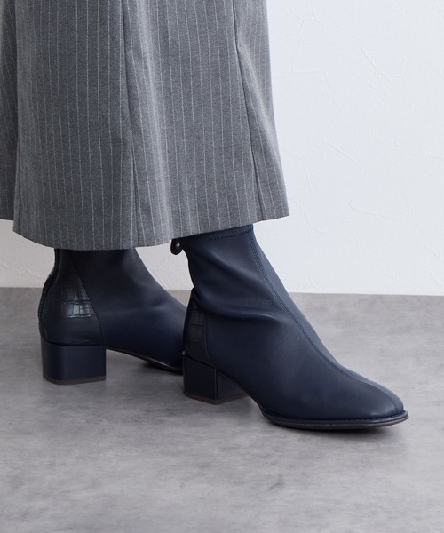 卑弥呼 ストレッチシープ クロコダイル型押し切替 ショートブーツ