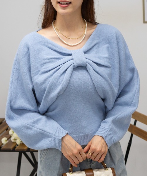 ニット セーター リボンカットアウトリブニットアンサンブル レディース MERCURYDUO（マーキュリーデュオ）の「2WAYリボンカットアウト