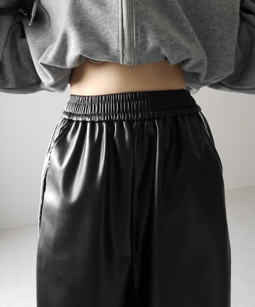 avec deuxclefsエコレザーパンツ セール】【 4size／2color 】2WAY フェイクレザーワイド