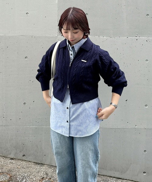 AS KNOW AS（アズノゥアズ） カーディガン Wジップ襟付き ケーブル