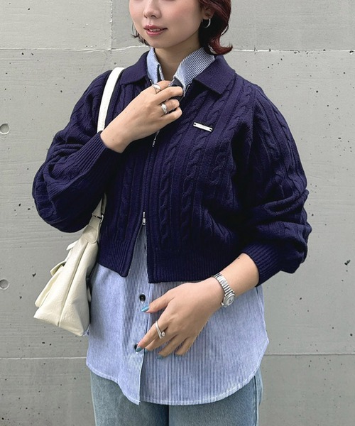 AS KNOW AS（アズノゥアズ） カーディガン Wジップ襟付き ケーブル