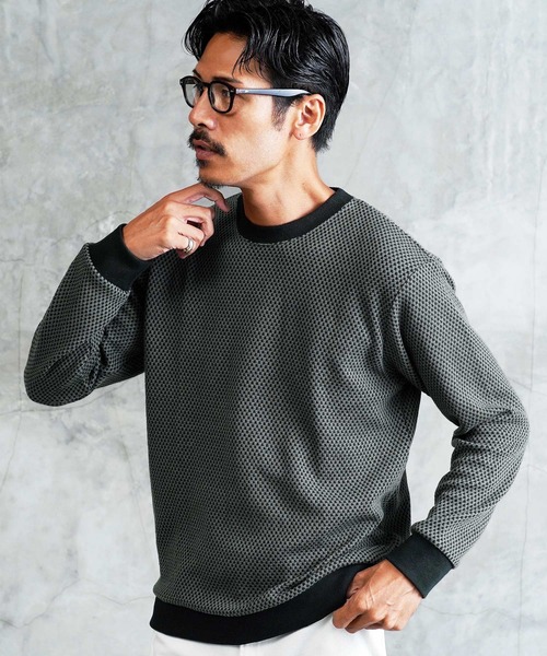 JIGGYS SHOP tシャツ バイカラージャガードワッフルクルーネックロンT