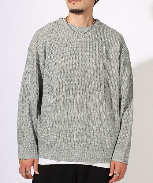LUXSTYLE セーター ニット 畦編みクルーネックニット メンズ