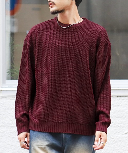 LUXSTYLE セーター ニット 畦編みクルーネックニット メンズ