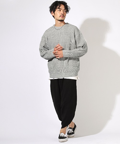 LUXSTYLE セーター ニット 畦編みクルーネックニット メンズ