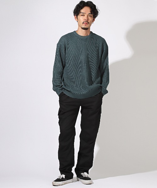 LUXSTYLE セーター ニット 畦編みクルーネックニット メンズ